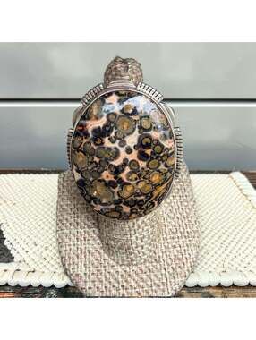 Navajo-Made Sterling Silver Leopard Skin Agate Statement Ring-6